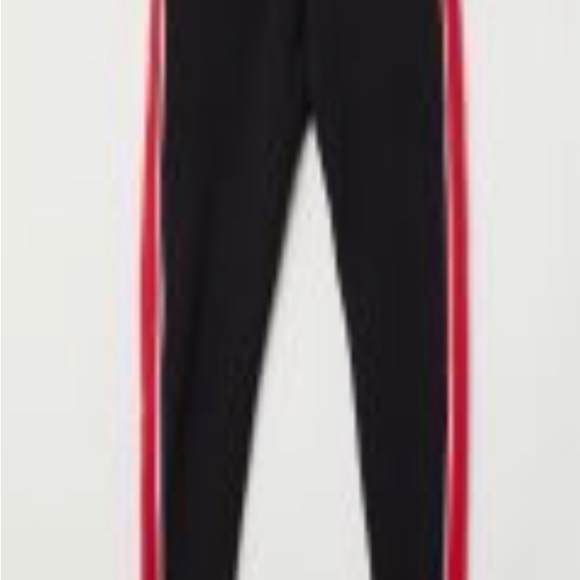 H&M black skinny pants Leggings red white stripe excellent condition Large - Picture 6 of 8